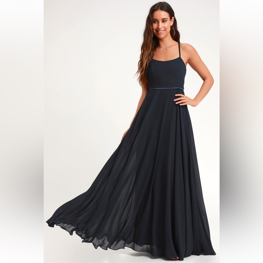 Lulus Grand Soirée Navy blue sleeveless maxi dress - Picture 3 of 8